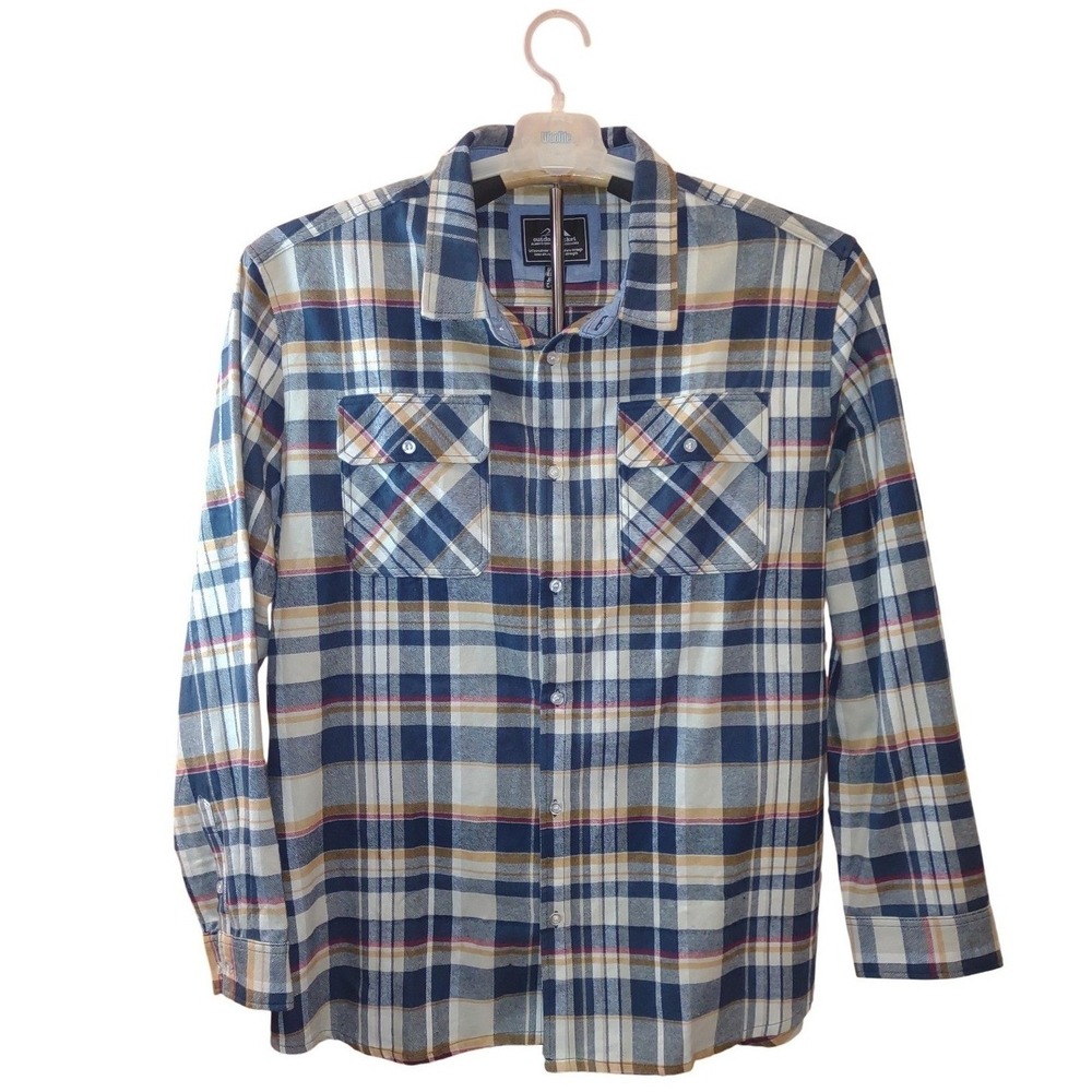 Mens Flannel Shirt 2XL Blue Plaid Long Sleeve Button Up Casual